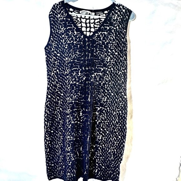 Sioni Dress Sleeveless Sweater Leopard Cheetah Blue Tan  Midi Girl Boss Large - Picture 2 of 7